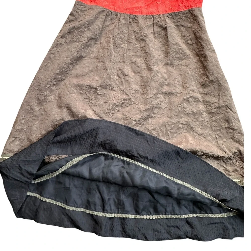 Moulinette Soeurs Anthropologie Dress Wmns 4 Red Taupe Lace Empire Waist